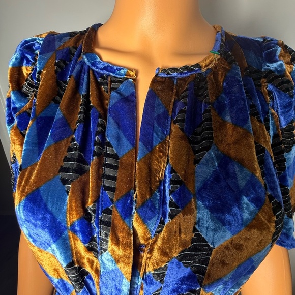 Anthropologie Blue and Brown Geometric Mini Dress - Picture 5 of 10